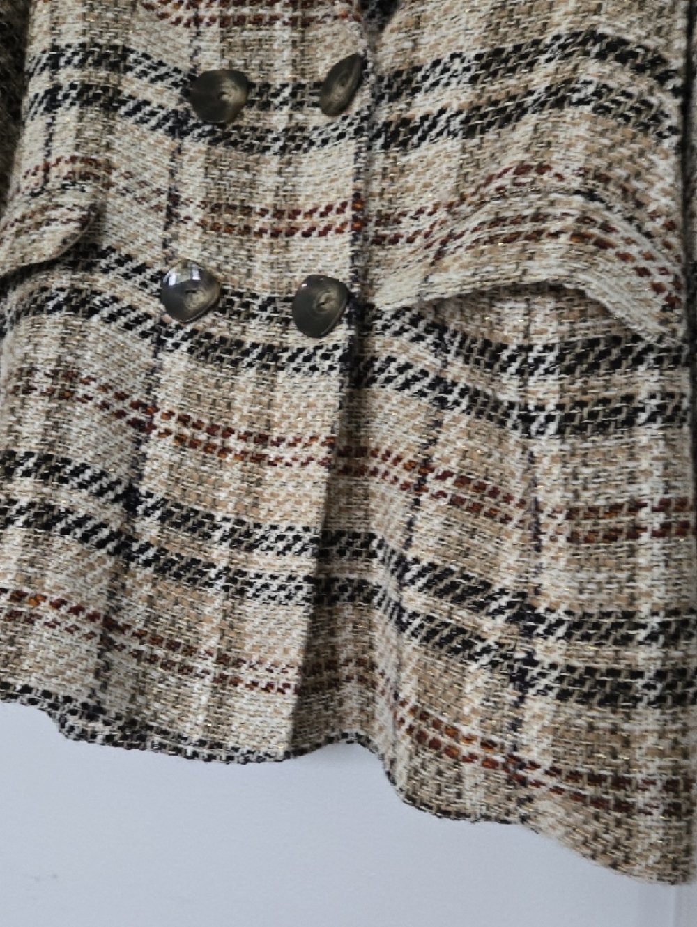 Zara Beige Multi Plaid Double-Breasted Blazer - Picture 9 of 15